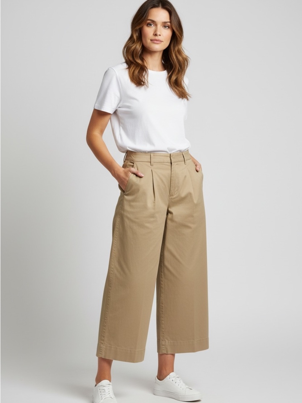 GAP High Rise Pleated Wide Leg Khaki Chino Pants Tan Size 12